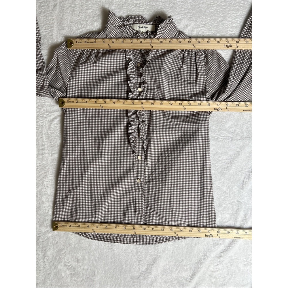Simple Retro Womens Gingham Button Up Ruffled Blouse XS Prairie Country Cottage - Picture 6 of 8
